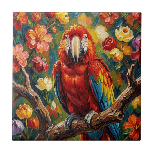 Mooi Impasto Ara Papegaai  Tegeltje (Voorkant)