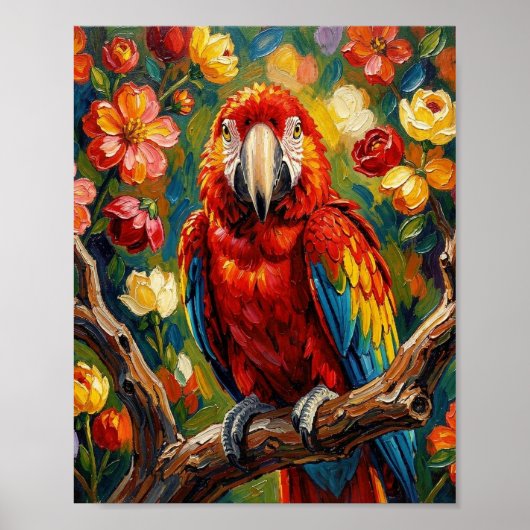 Mooi Impasto Ara Papegaai | Vogel Kunst Poster (Voorkant)