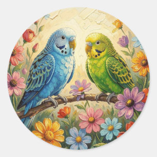 Mooi Impasto Blauwe en Groene Parkieten   Ronde Sticker