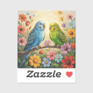 Mooi Impasto Blauwe en Groene Parkieten   Sticker