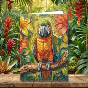Mooi Impasto Kleurrijke Papegaai   Gelukkig Verjaa Kaart