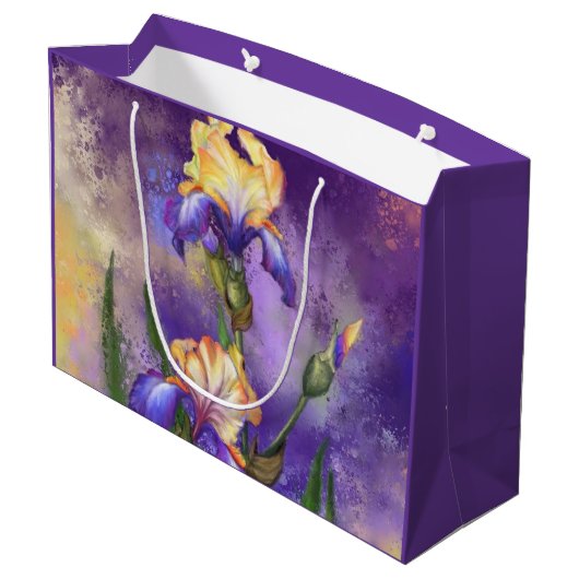Mooi Iris Flowers Gift Bag Paars Groot Cadeauzakje (Achterkant Gekanteld)