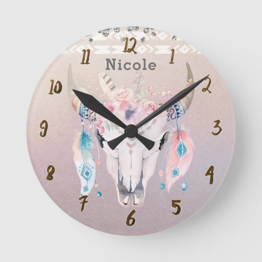 Mooi Iriserend Boho Chic Bloemmotief Rustiek Op Ma Ronde Klok (Voorkant)