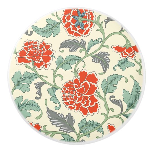 Mooi Japans bloemmotief  Rood Keramische Knop (Voorkant)