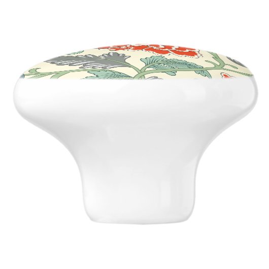 Mooi Japans bloemmotief  Rood Keramische Knop (Zijkant)