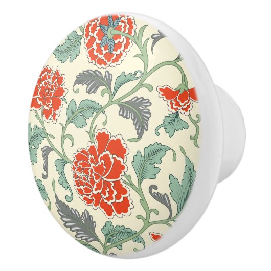 Mooi Japans bloemmotief  Rood Keramische Knop (Rechts)