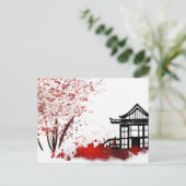mooi japans huis in kersenbloesem - bos feestdagenkaart (Staand voorkant)