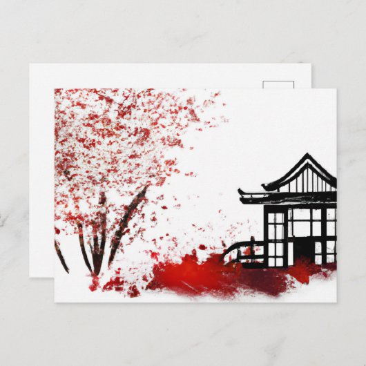 mooi japans huis in kersenbloesem - bos feestdagenkaart (Voorkant / Achterkant)