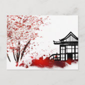 mooi japans huis in kersenbloesem - bos feestdagenkaart (Voorkant)