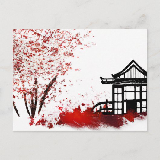 mooi japans huis in kersenbloesem - bos feestdagenkaart (Voorkant)