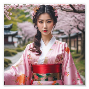 Mooi Japans Meisje in Kimono Foto Afdruk