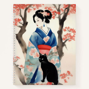 Mooi Japans Meisje met een Black Cat Journal Notitieboek