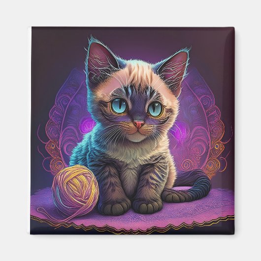 Mooi jong Kat met garenbal Magneet (Voorkant)