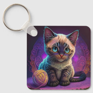 Mooi jong Kat met garenbal Sleutelhanger
