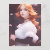 Mooi jong meisje van roze bloemen portret briefkaart (Voorkant)