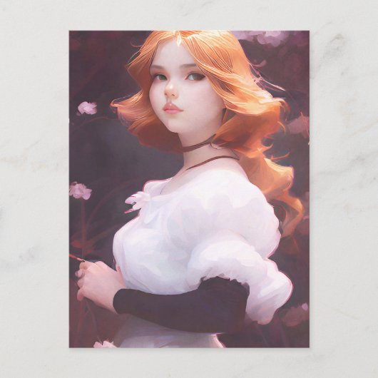 Mooi jong meisje van roze bloemen portret briefkaart (Voorkant)