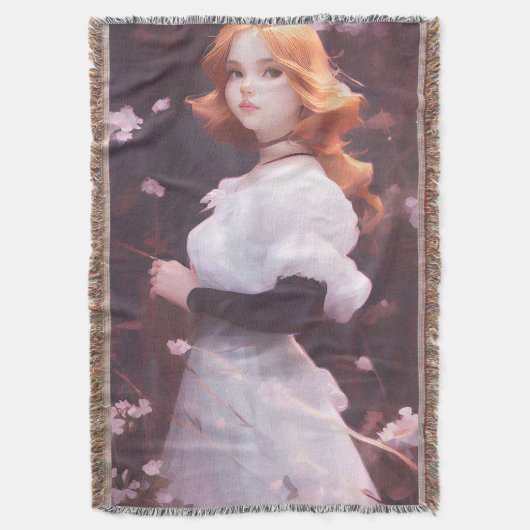 Mooi jong meisje van roze bloemen portret deken (Voorkant Verticaal)