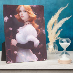 Mooi jong meisje van roze bloemen portret fotoplaat