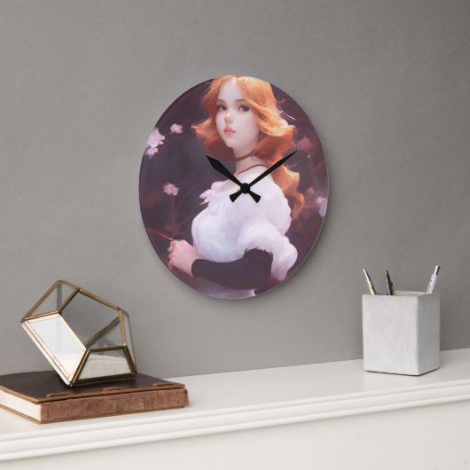 Mooi jong meisje van roze bloemen portret grote klok (Kantoor)