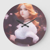 Mooi jong meisje van roze bloemen portret grote klok (Voorkant)