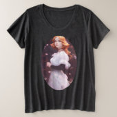 Mooi jong meisje van roze bloemen portret grote maat t-shirt (Design voorkant)