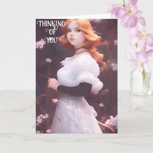 Mooi jong meisje van roze bloemen portret kaart (Orchidee)