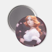 Mooi jong meisje van roze bloemen portret magneet (Voorkant / Achterkant)