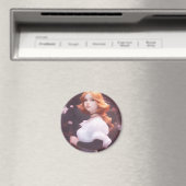 Mooi jong meisje van roze bloemen portret magneet (Insitu (Vaatwasser))