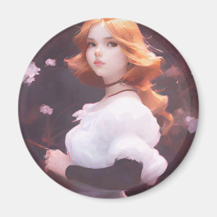 Mooi jong meisje van roze bloemen portret magneet