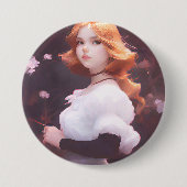 Mooi jong meisje van roze bloemen portret ronde button 7,6 cm (Voorkant)