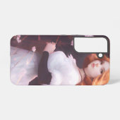 Mooi jong meisje van roze bloemen portret samsung galaxy hoesje (Achterkant horizontaal)