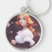 Mooi jong meisje van roze bloemen portret sleutelhanger (Voorkant)