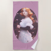 Mooi jong meisje van roze bloemen portret strandlaken (Voorkant)