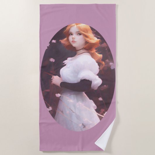 Mooi jong meisje van roze bloemen portret strandlaken (Voorkant)