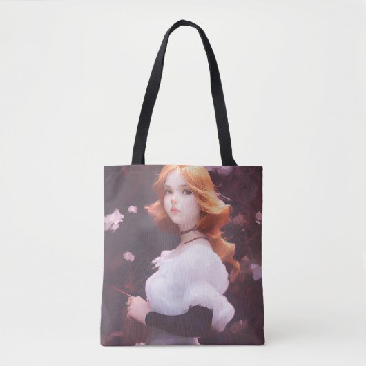 Mooi jong meisje van roze bloemen portret tote bag (Voorkant)