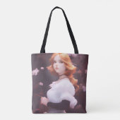 Mooi jong meisje van roze bloemen portret tote bag (Achterkant)