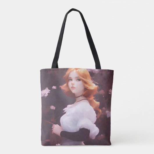Mooi jong meisje van roze bloemen portret tote bag (Achterkant)