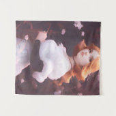 Mooi jong meisje van roze bloemen portret wandkleed (Voorkant (horizontaal))