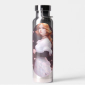 Mooi jong meisje van roze bloemen portret waterfles (Links)