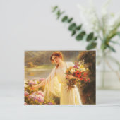 Mooi, jongedame, bloemen, door Albert Lynch, Belle Briefkaart (Staand voorkant)