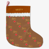 Mooi Joy Heart Pattern op Brown Grote Kerstsok (Voorkant)