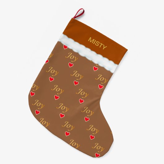 Mooi Joy Heart Pattern op Brown Grote Kerstsok (Voorkant (Hangend))