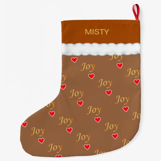 Mooi Joy Heart Pattern op Brown Grote Kerstsok (Achterkant)