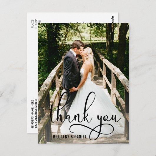 Mooi kalligrafie script Dank je huwelijk Briefkaart (Voorkant / Achterkant)