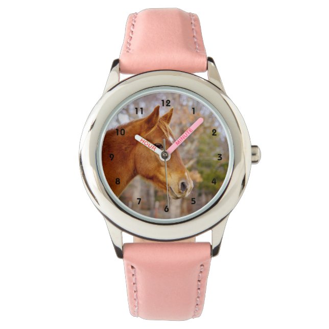 Mooi kastanje paard horloge (Voorkant)