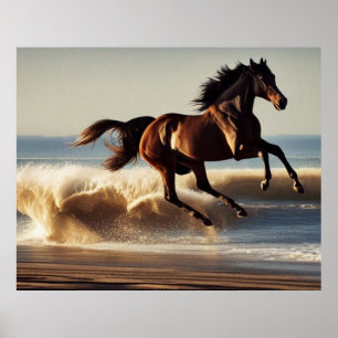 mooi kastanjepaard op het strand poster