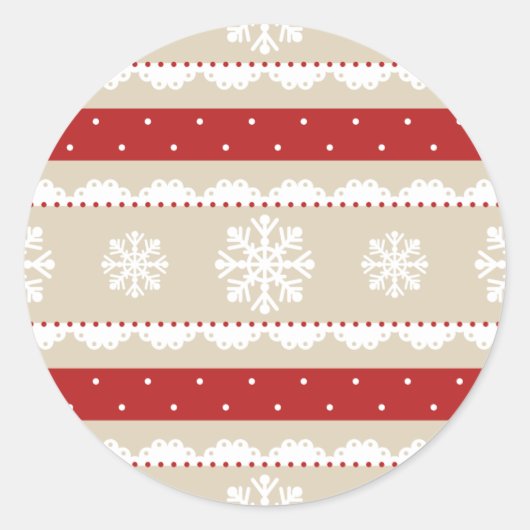 Mooi Kerst Beige Rood Wit Sneeuwvlokken Patroon Ronde Sticker (Voorkant)