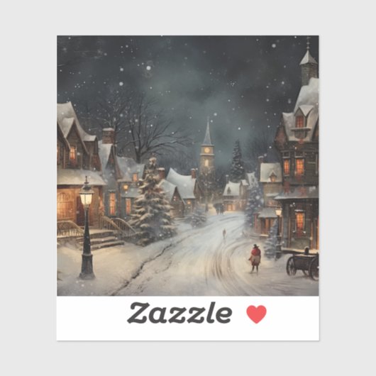 Mooi kerstdorp op kerstnacht. sticker (Vel)