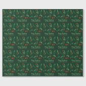 Mooi kerstfeest Holly Berries Green Custom Cadeaupapier (Vlak)