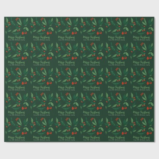 Mooi kerstfeest Holly Berries Green Custom Cadeaupapier (Vlak)